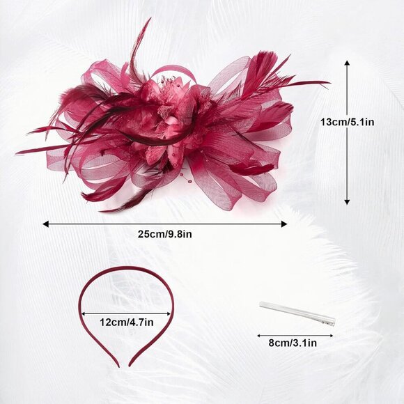 Women\'s Fascinators Feathers Mesh Ribbons Tea Party Hats Headband Clip Burgundy main image 6